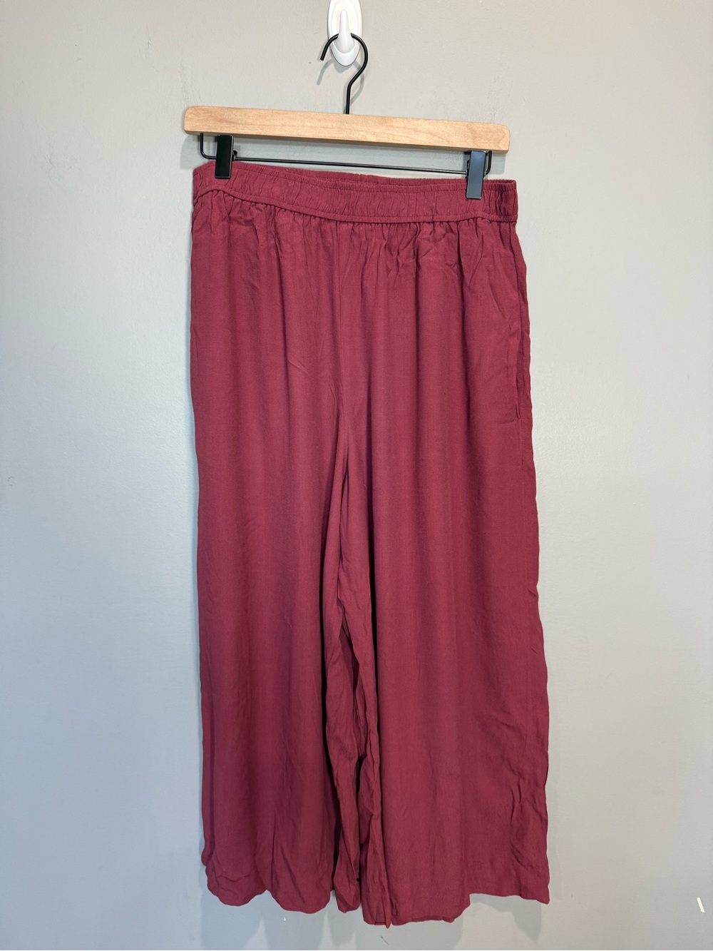 Madewell Wide Leg Cropped Pants Size L Burgundy Pull On Viscose